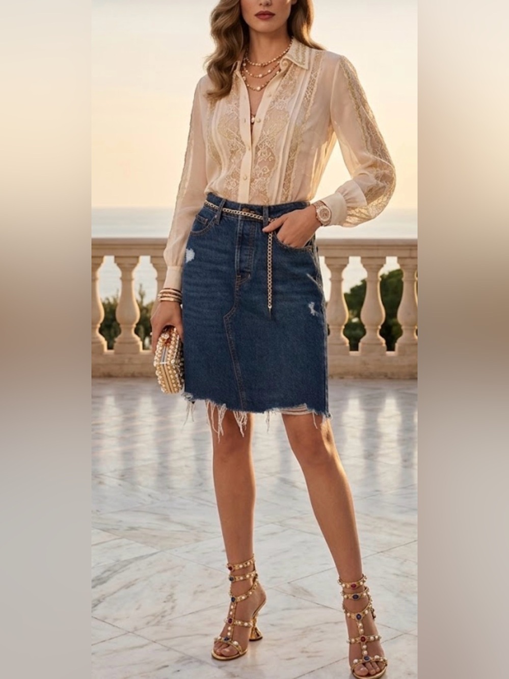Old Navy Distressed Dark Blue Denim Skirt -